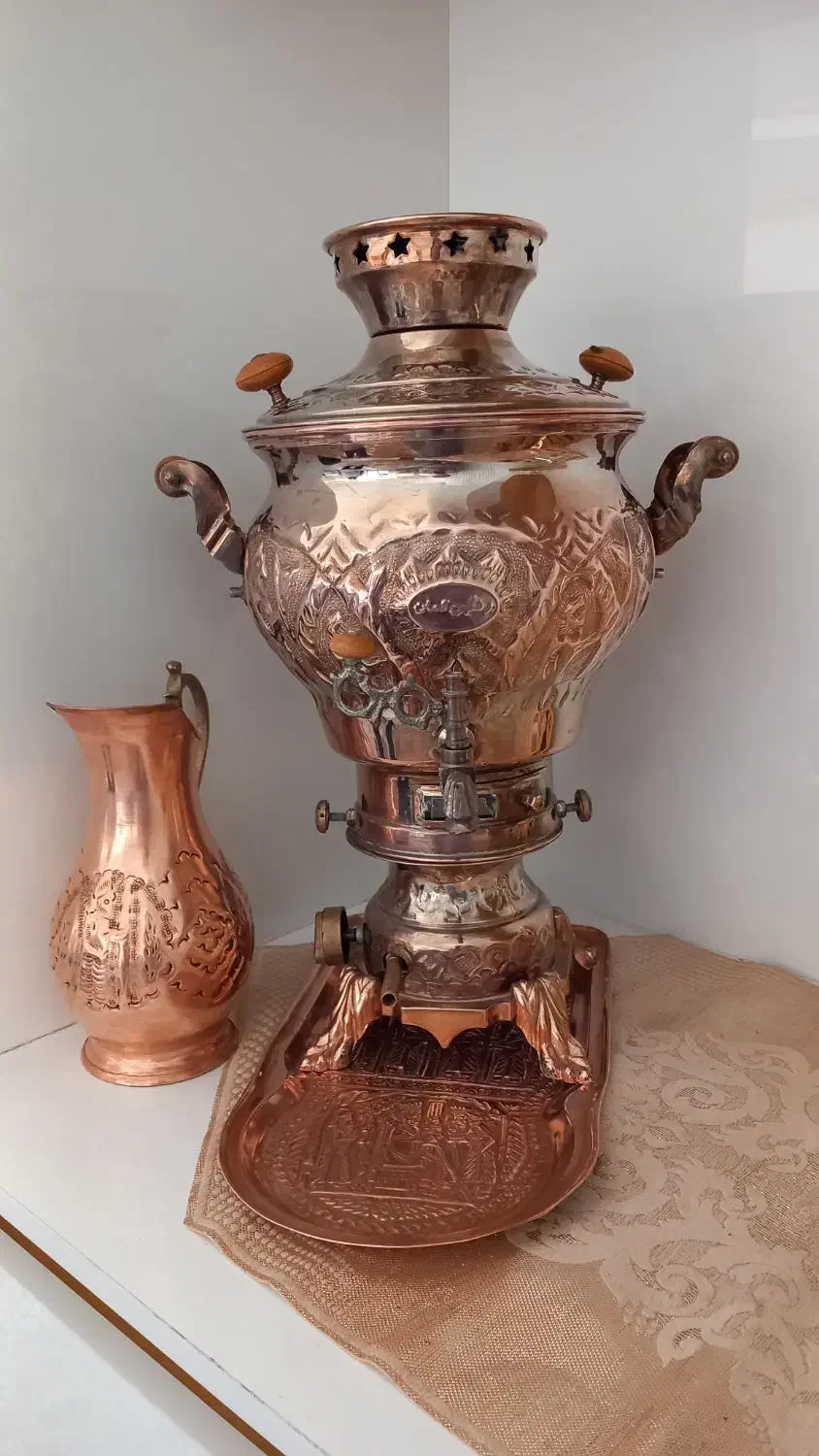 سماور مسی گازی قابل استفاده ۵ لیتری سالم نو|کلکسیون اشیاء عتیقه|فرخ‌شهر, |دیوار