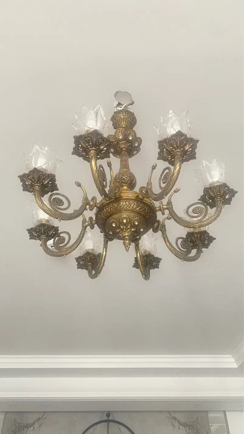 لوستر ۸ شاخه برنز|لوستر و چراغ آویز|حمیدیا, |دیوار