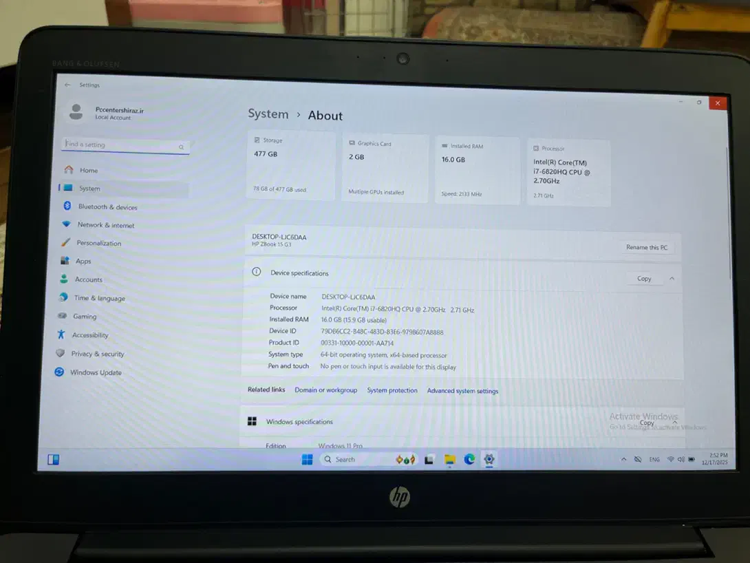 لپ تاپ hp zedbook 15g3|رایانه همراه|شیراز, درکی|دیوار