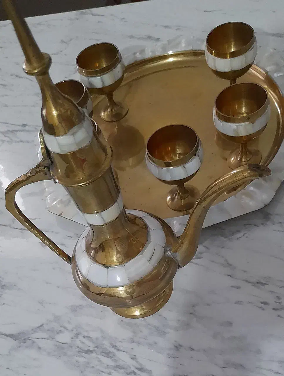 ست شرابخوری دکوری برنجی صدفکاری شده|صنایع دستی و سایر لوازم تزئینی|مرند, |دیوار