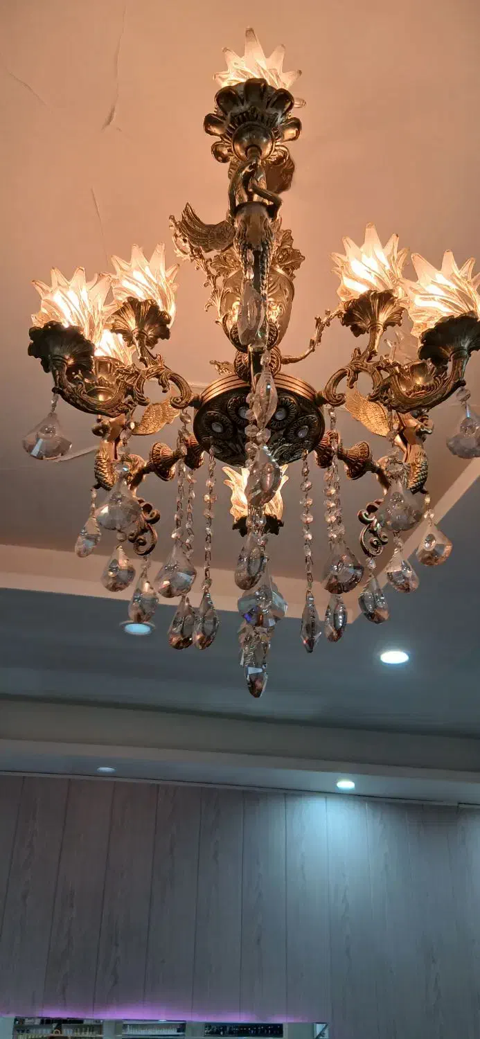 لوستر برنز ۵ شاخه|لوستر و چراغ آویز|فردیس, شهرک راه آهن|دیوار