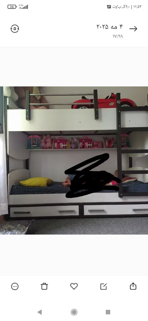 تخت دوطبقه جنس چوب بسیارمحکم|تخت و سرویس خواب|بومهن, |دیوار