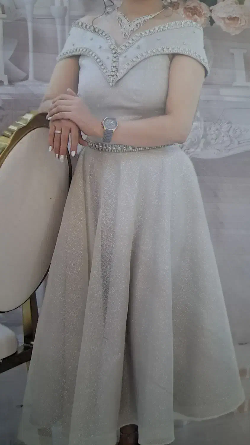 پیراهن مجلسی میدی نقره‌ای براق سایز 40|لباس|تهران, دهم فروردین|دیوار