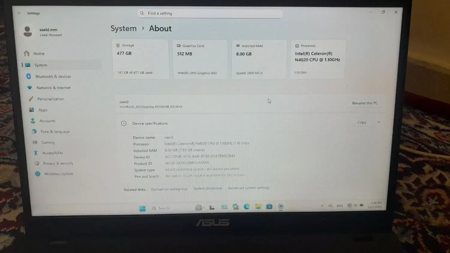 asus در حد نو  e510 2024|رایانه همراه|تهران, فردوسی|دیوار