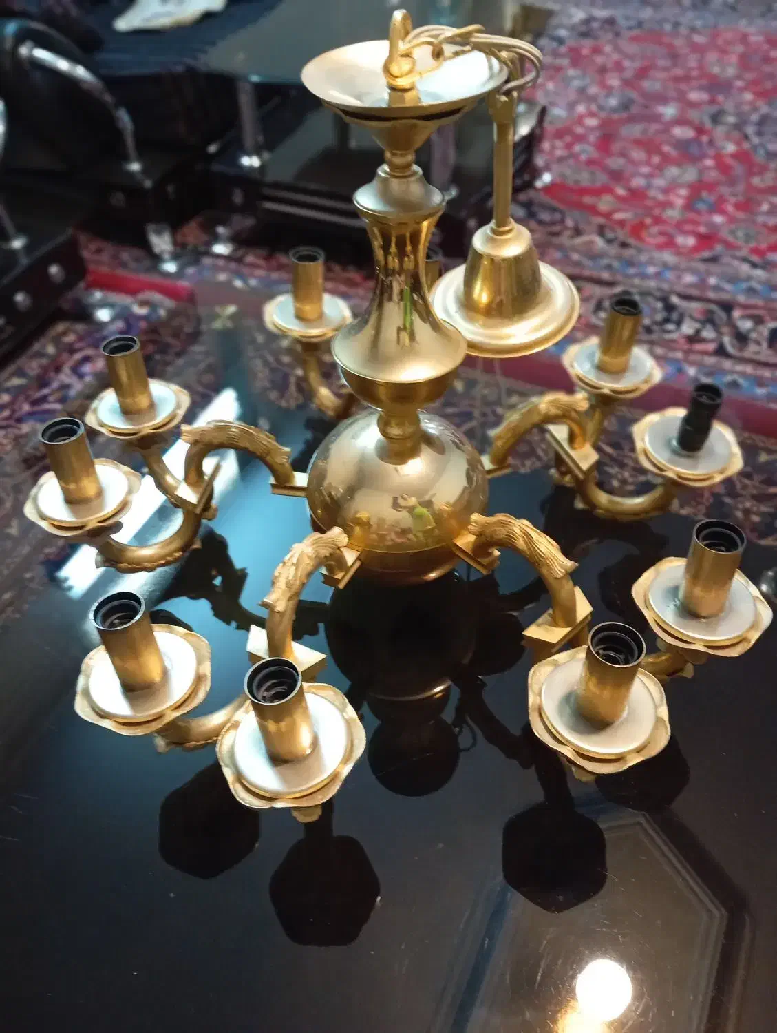 لوستر ۱۰ شاخه ی طلایی|لوستر و چراغ آویز|قزوین, |دیوار