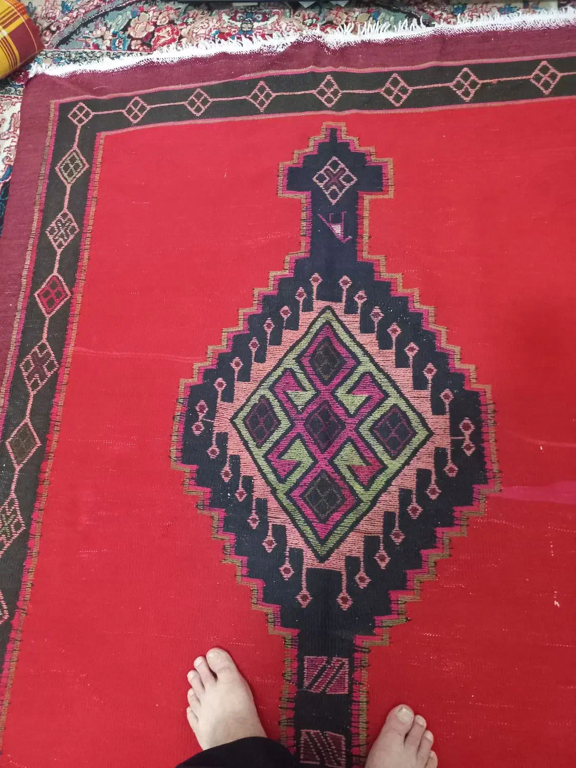 گلیم دست باف خیلی قدیمی پشم خالص|گلیم، جاجیم، گبه|قرچک, زیبا شهر|دیوار