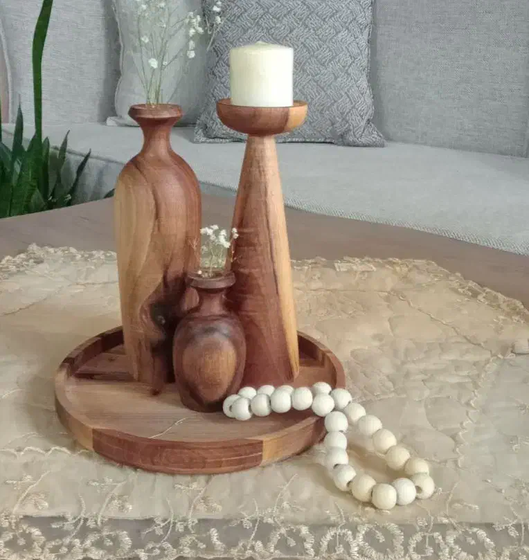 ست دکوری چوب گردو رایزر چوبی جاشمعی|بوفه، ویترین، کنسول|مشهد, شهرآرا|دیوار