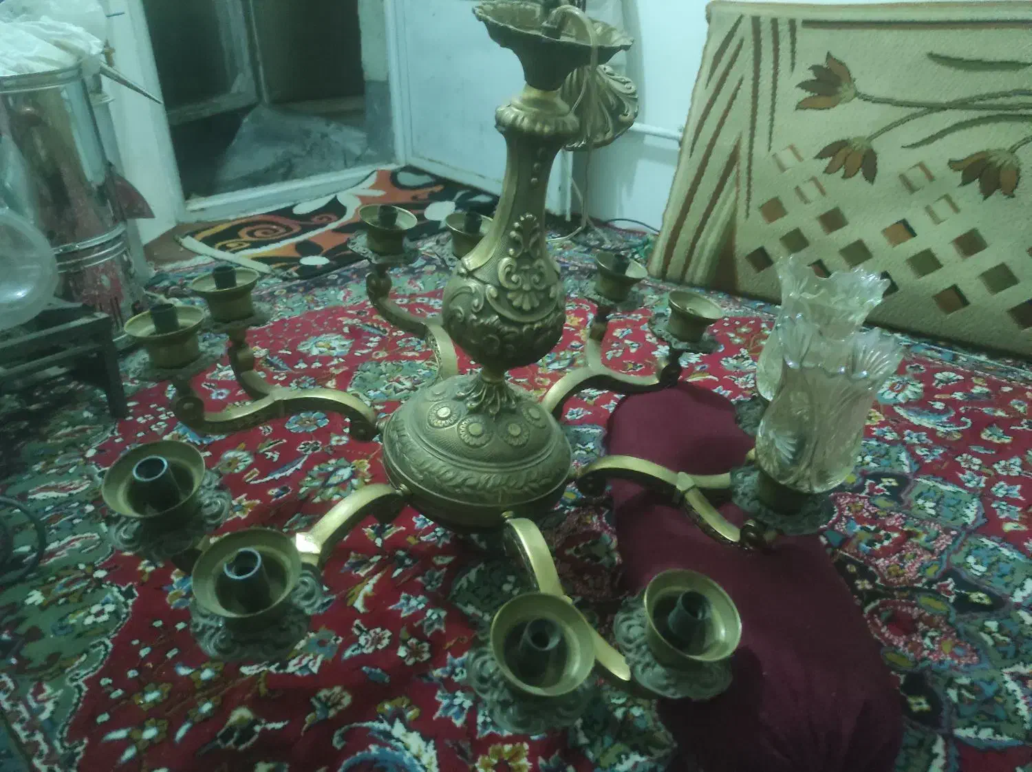 لوستر عتیقه زیبا برنجی|لوستر و چراغ آویز|اقبالیه, |دیوار