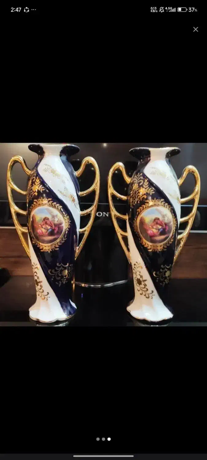 یک جفت گلدان سرمه ای طلاکوب|صنایع دستی و سایر لوازم تزئینی|دهدشت, |دیوار