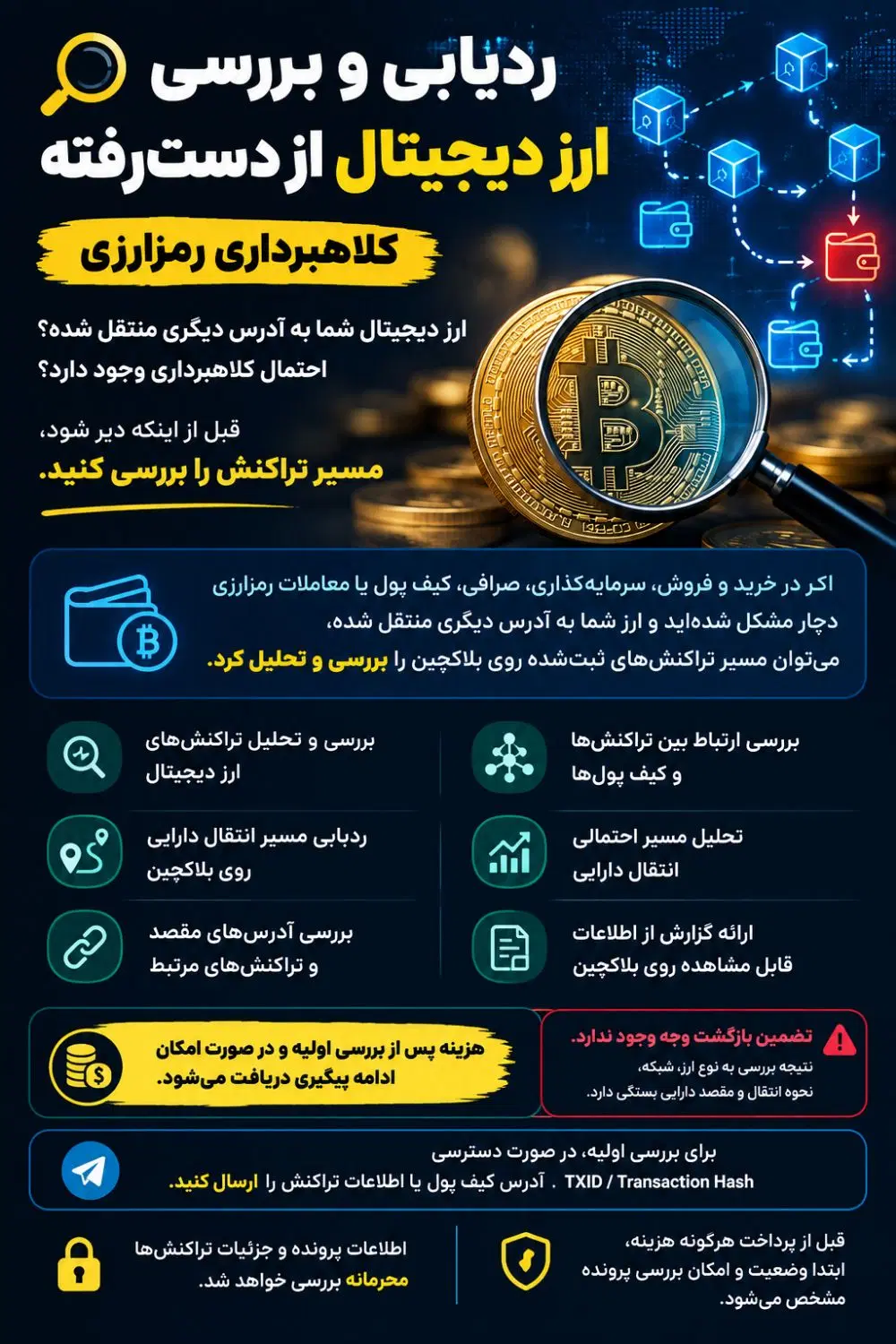 ردیابی و بررسی ارز دیجیتال از دست رفته|خدمات رایانهای و موبایل|تهران, شیراز|دیوار