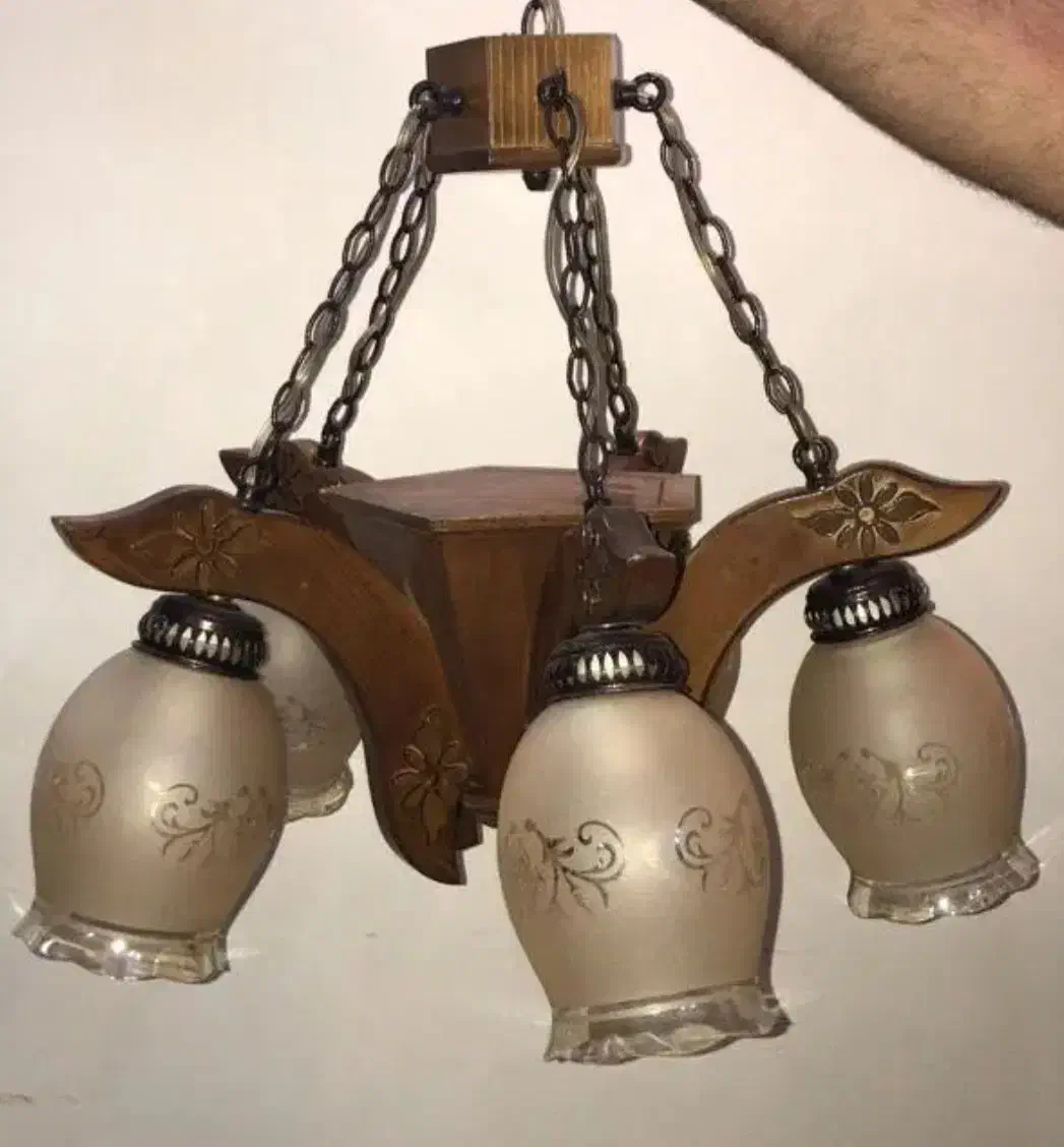 لوستر چوبی پنج شاخه|لوستر و چراغ آویز|تهران, خاوران|دیوار