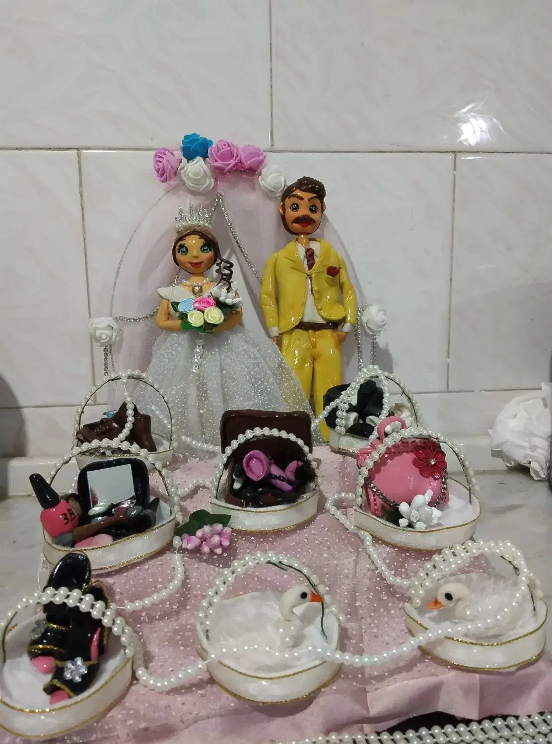 عروس وداماد صفرتاصدکاردست|صنایع دستی و سایر لوازم تزئینی|صحنه, |دیوار