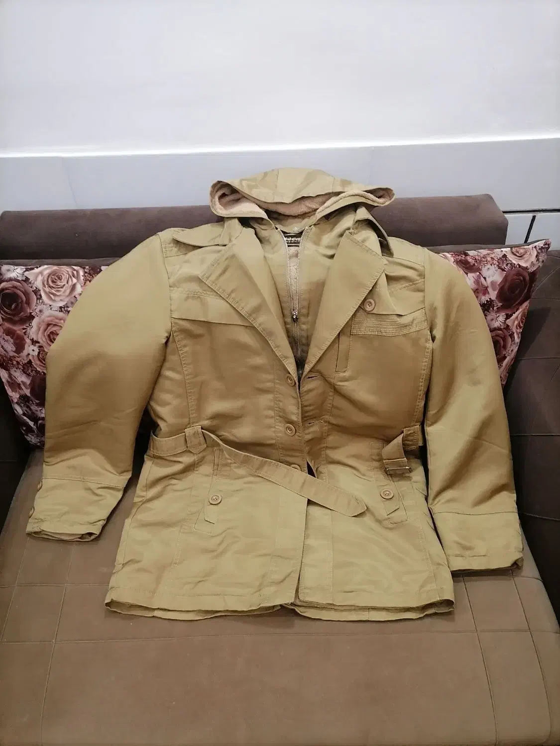 کاپشن چرم و کتان کرم|لباس|شهرضا, |دیوار