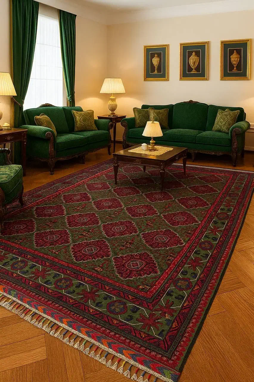 فرش دستباف کرک جفت ۶ متری سبزجفت ۹ لاکیشم داریم|فرش|مشکیندشت, |دیوار