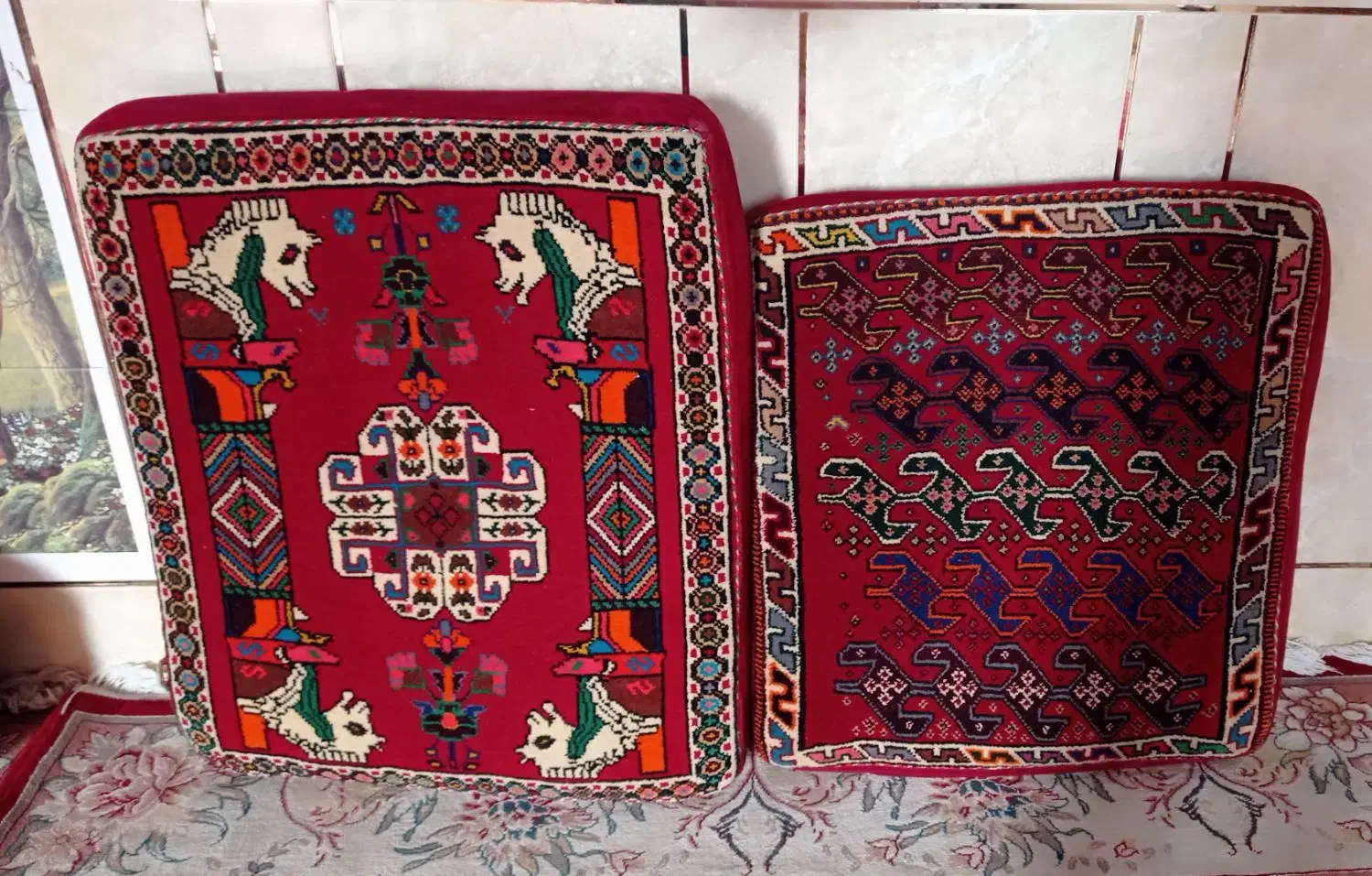 پشتی دست بافت|گلیم، جاجیم، گبه|مرودشت, ژیان|دیوار