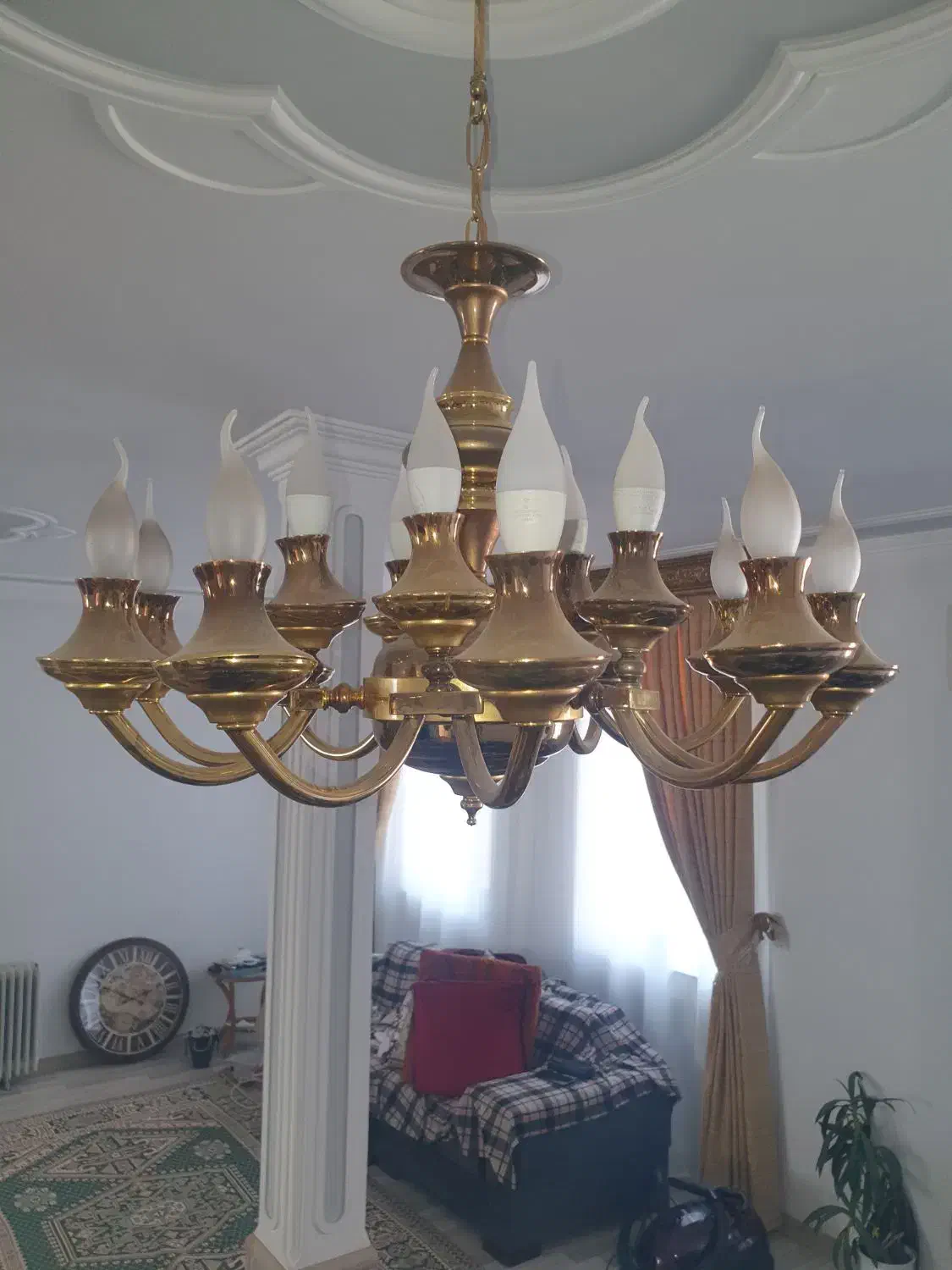 یک جفت لوستر برنز طلایی در حد نو|لوستر و چراغ آویز|ارومیه, |دیوار