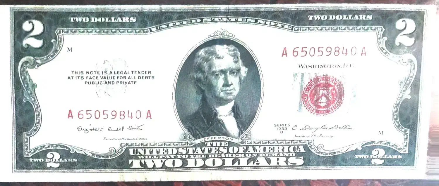 اسکناس 2 دلاری سری 1953 با مهر قرمز|کلکسیون سکه، تمبر، اسکناس|شیراز, کوی وحدت|دیوار