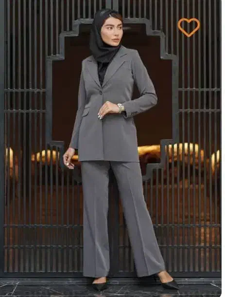 ست اداری طوسی برند باران دخت تک دکمه شلوار بگ|لباس|پیشوا, |دیوار