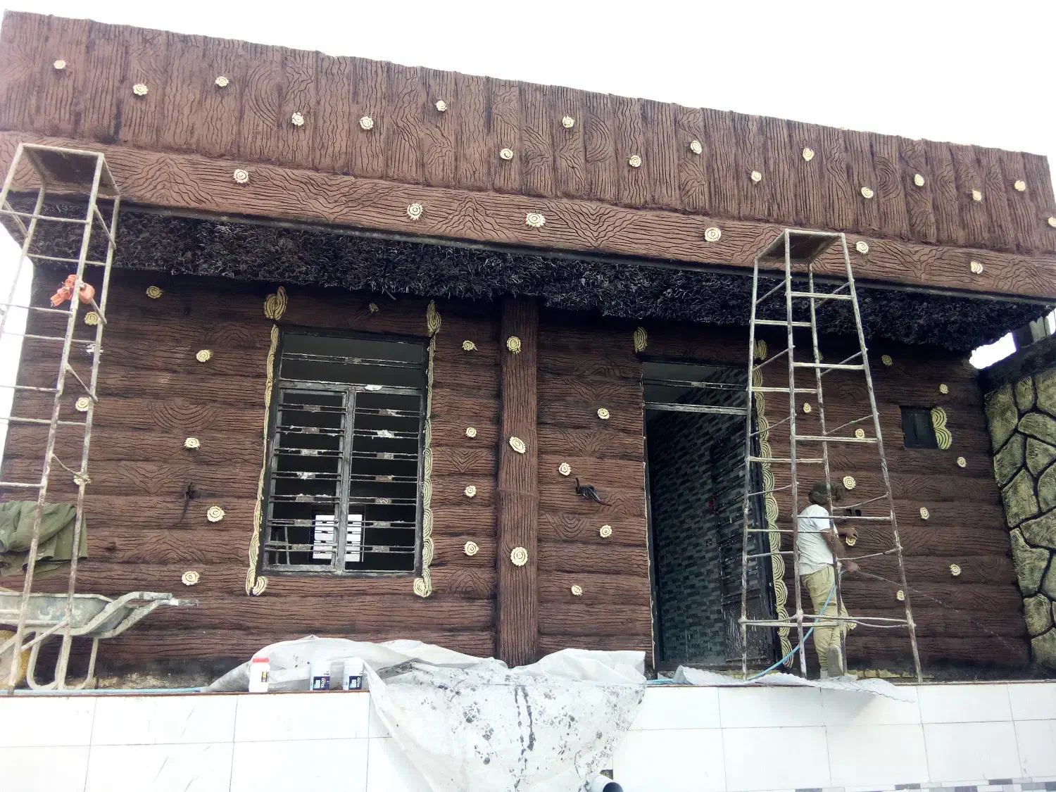 طرح چوب آبنما آلاچیق طرح سنگ همراه با رنگ امیزی|خدمات پیشه و مهارت|کازرون, |دیوار