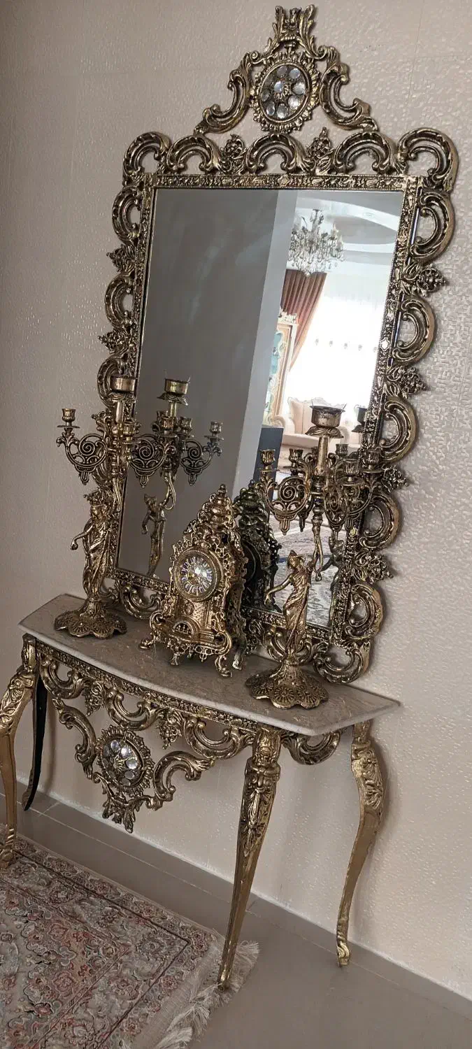 آیینه وشمعدان برنز|بوفه، ویترین، کنسول|خوی, |دیوار
