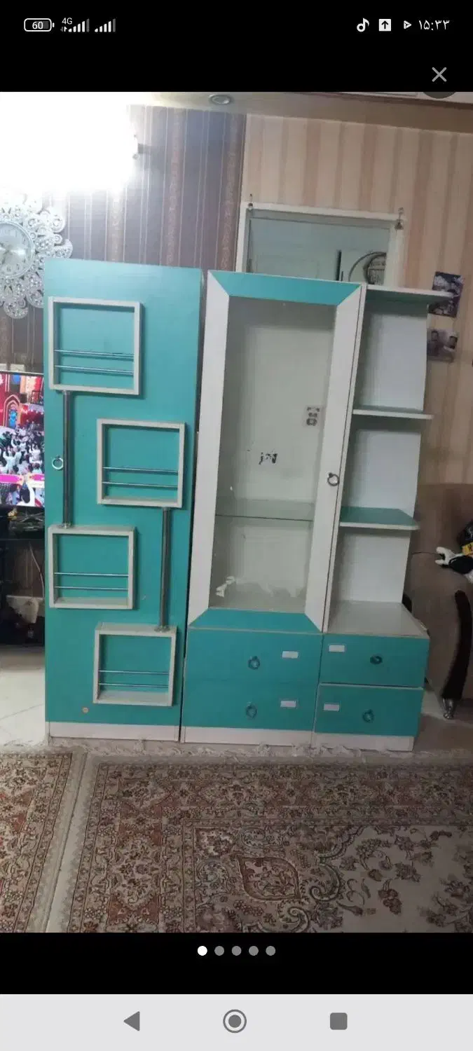 کمد بچه فیروزه ای|جاکفشی، کمد، دراور|قم, شاه ابراهیم|دیوار