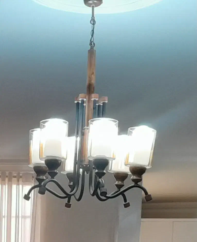 لوستر چوبی ۶ شاخه|لوستر و چراغ آویز|کرج, باغستان|دیوار