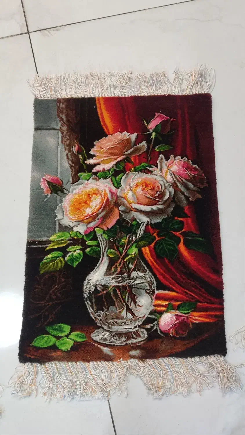 تابلو فرش دستبافت گل و گلدان. کادویی. گل ابریشم|تابلو فرش|تهران, پونک|دیوار