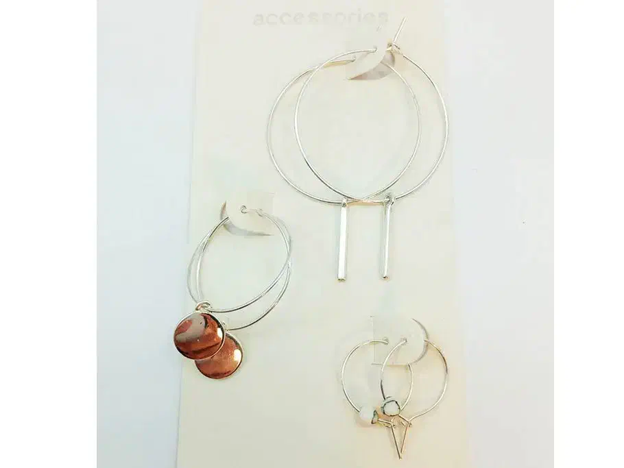 گوشواره حلقه ای سه جفتی نقره ای مینیمال|بدلیجات|کرمان, |دیوار