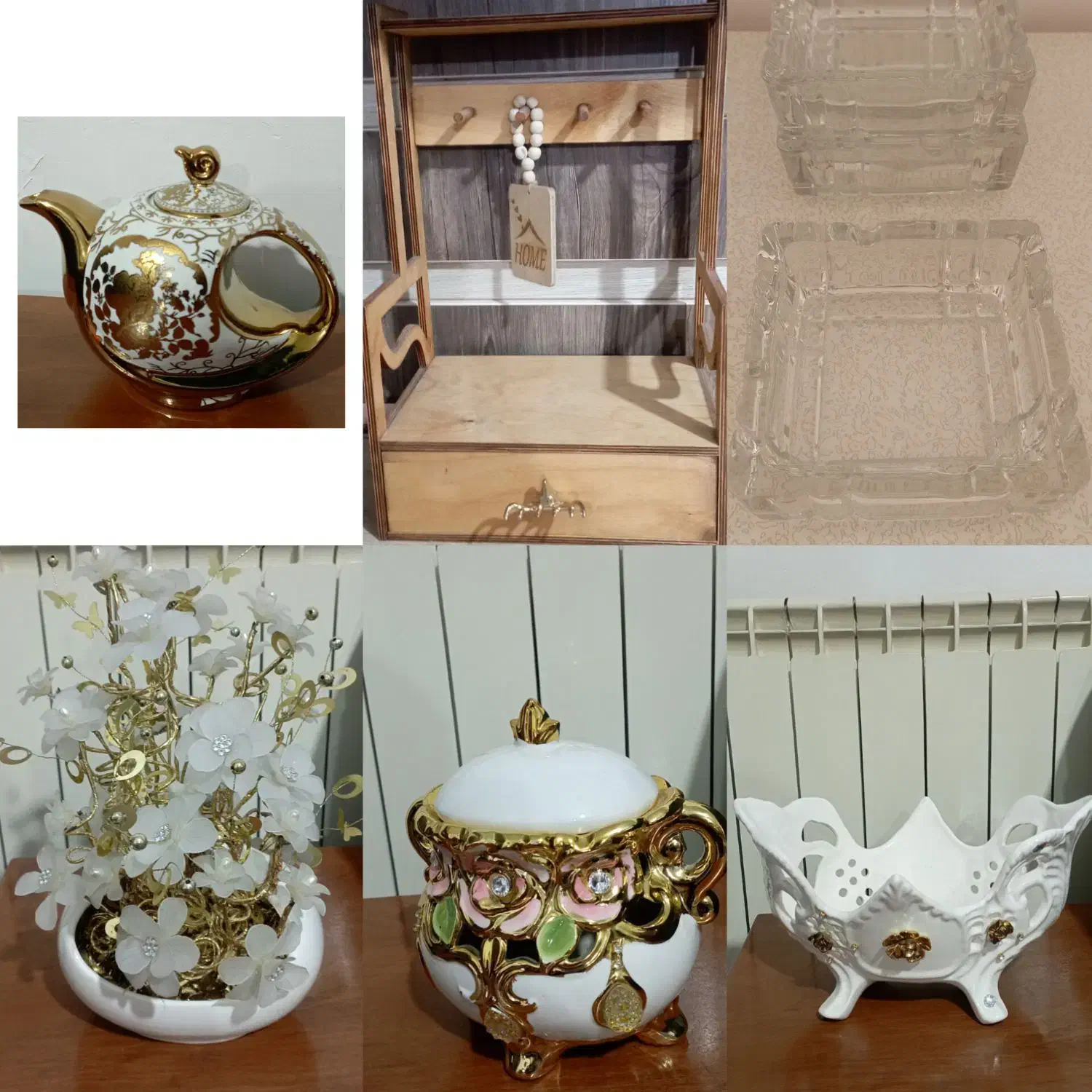 ست دکوری لوکس طلایی و چوبی پذیرایی|حراج|هشتگرد, شهرک ریحانه|دیوار