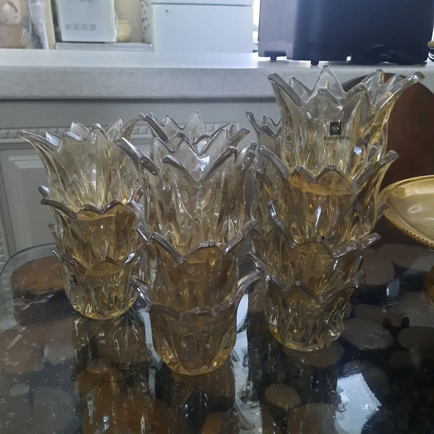 لاله لوستر شامپاینی وظرف سرو کیک و سینی|لوستر و چراغ آویز|فردیس, سرحد آباد|دیوار