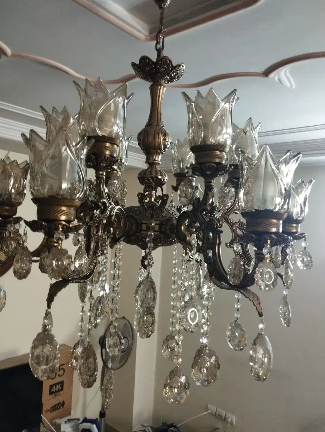 لوستر برنز ۶ شاخه دوبل|لوستر و چراغ آویز|چهاردانگه (تهران), |دیوار