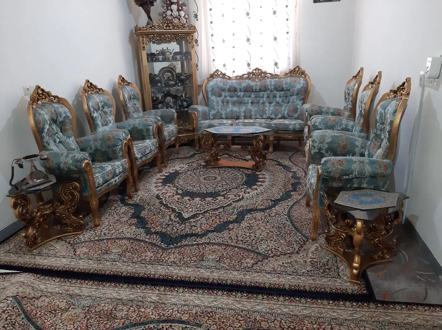 مبل سلطنتی استیل ۹ نفره فیروزه‌ای طلایی|مبلمان خانگی و میز عسلی|یزد, |دیوار