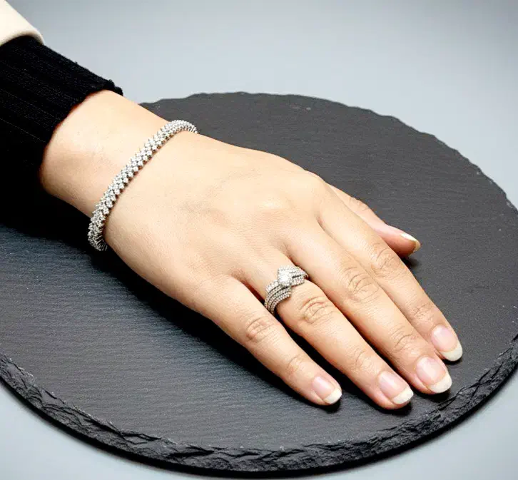 ست انگشتر و دستبند نقره زنانه با آبکاری طلا سفید|جواهرات|اصفهان, چرخاب|دیوار