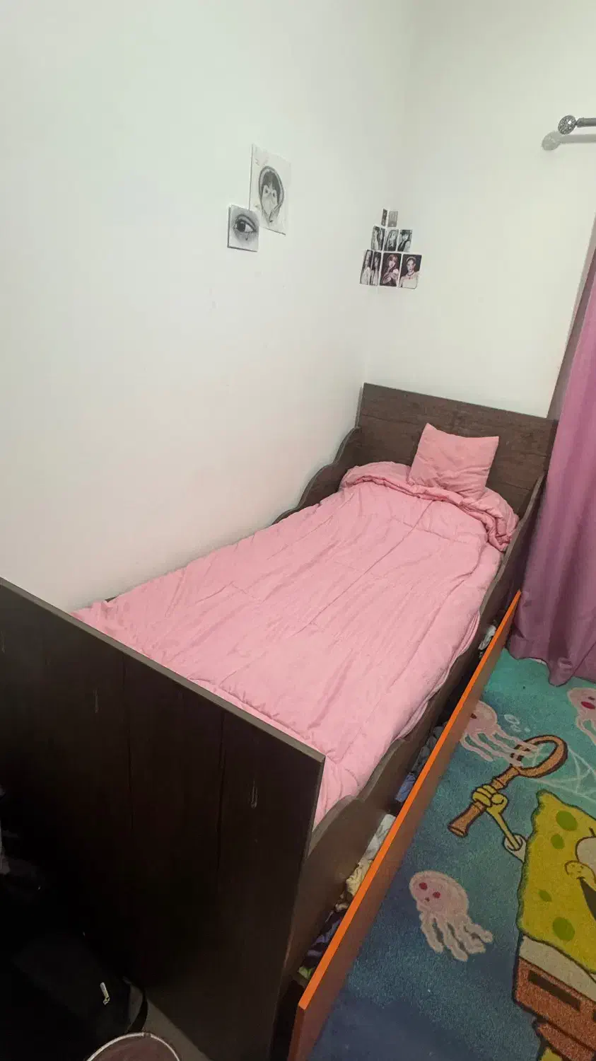 تخت یکنفره نوجوان با کشوی بزرگ چرخدا|تخت و سرویس خواب|گرگان, |دیوار