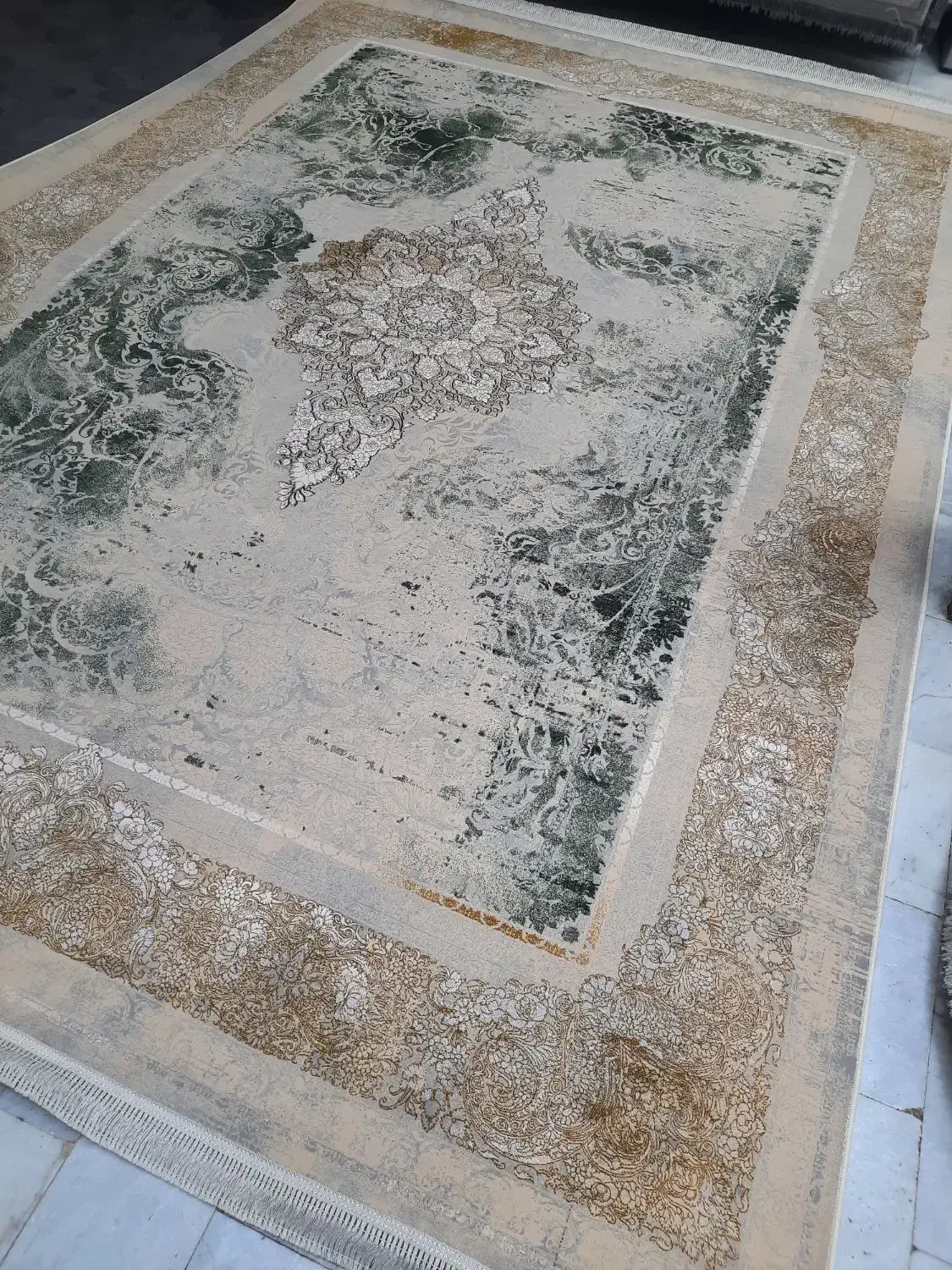 5تخته۹متری1200شانه پتینه گرم سبز گل برجسته|فرش|مشکیندشت, |دیوار