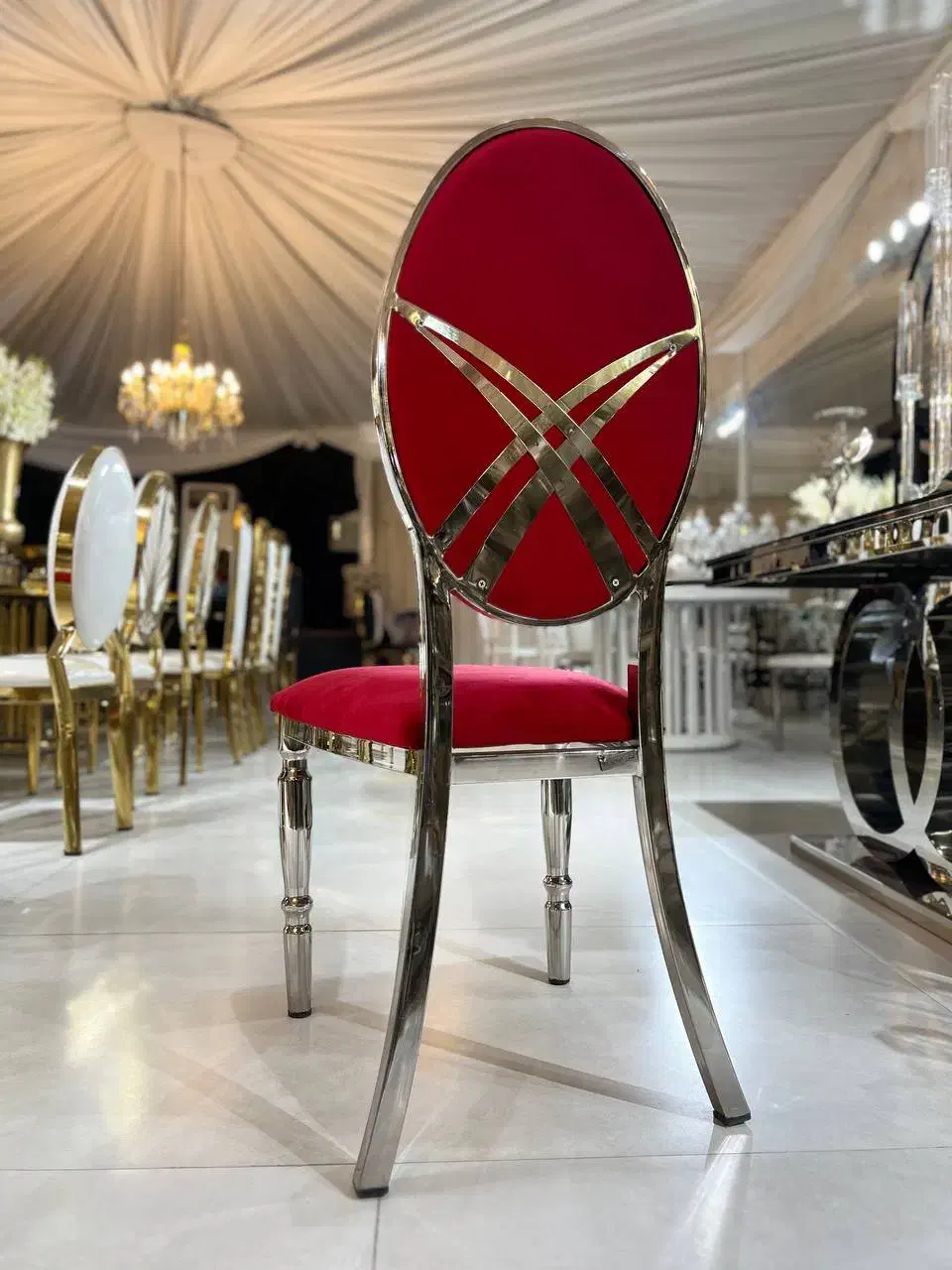 صندلی ابکاری رنگ طلایی سیلور قرمز/چرم وپارچه تالار|عمدهفروشی|باسمنج, |دیوار