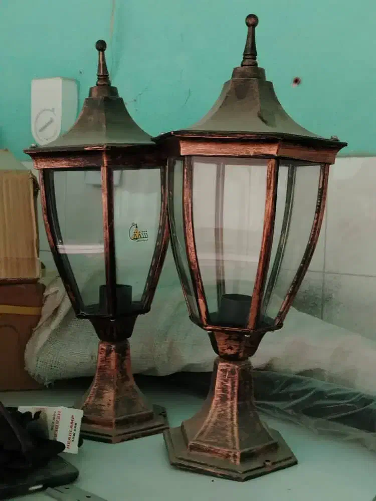 چراغ سر ستون فلزو شیشه|لوستر و چراغ آویز|کرمان, |دیوار