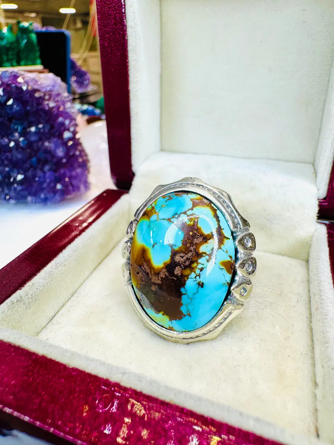 انگشتر فوق لوکس سنگ فیروزه آبی رگ طلای اصل نیشابور|بدلیجات|تبریز, |دیوار