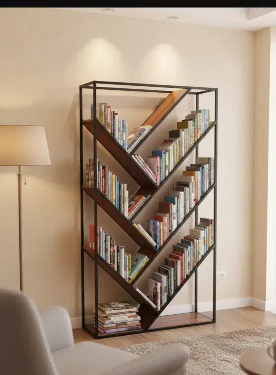 کتابخانه ترکیب چوب فلز|کتابخانه، شلف، قفسههای دیواری|کرمان, |دیوار