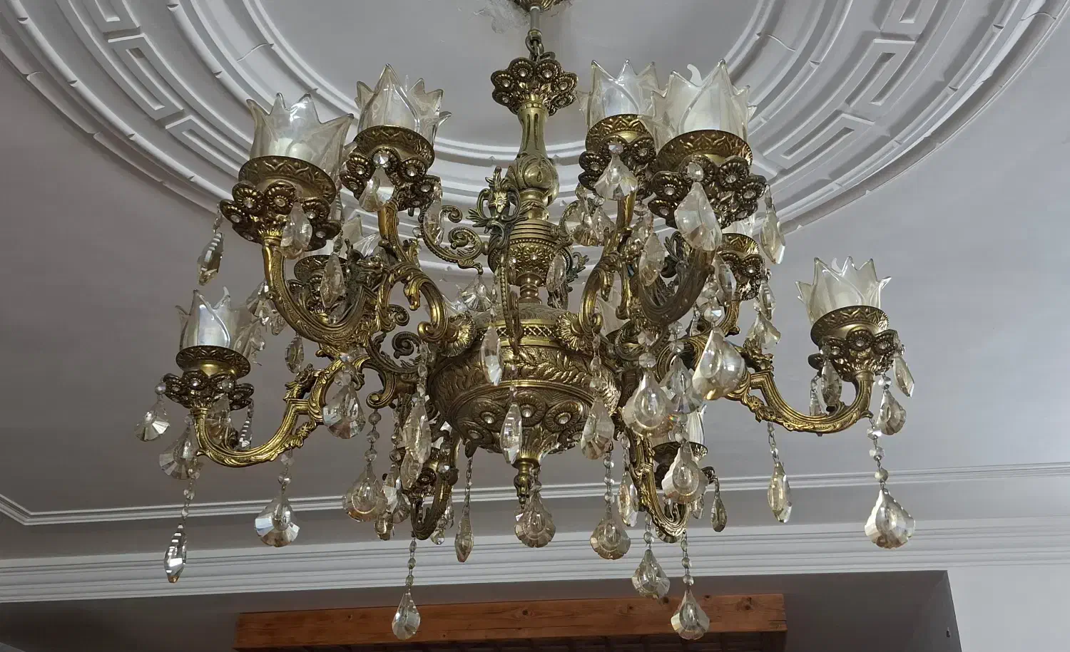 لوستر برنجی ۶شاخه ۱۲ شعله با دو عدد کناره در حدنو|لوستر و چراغ آویز|آمل, |دیوار