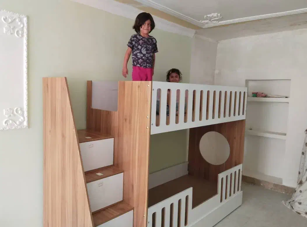 تخت دو طبقه تمام ام دی آف کورد چوب|تخت و سرویس خواب|سنندج, |دیوار