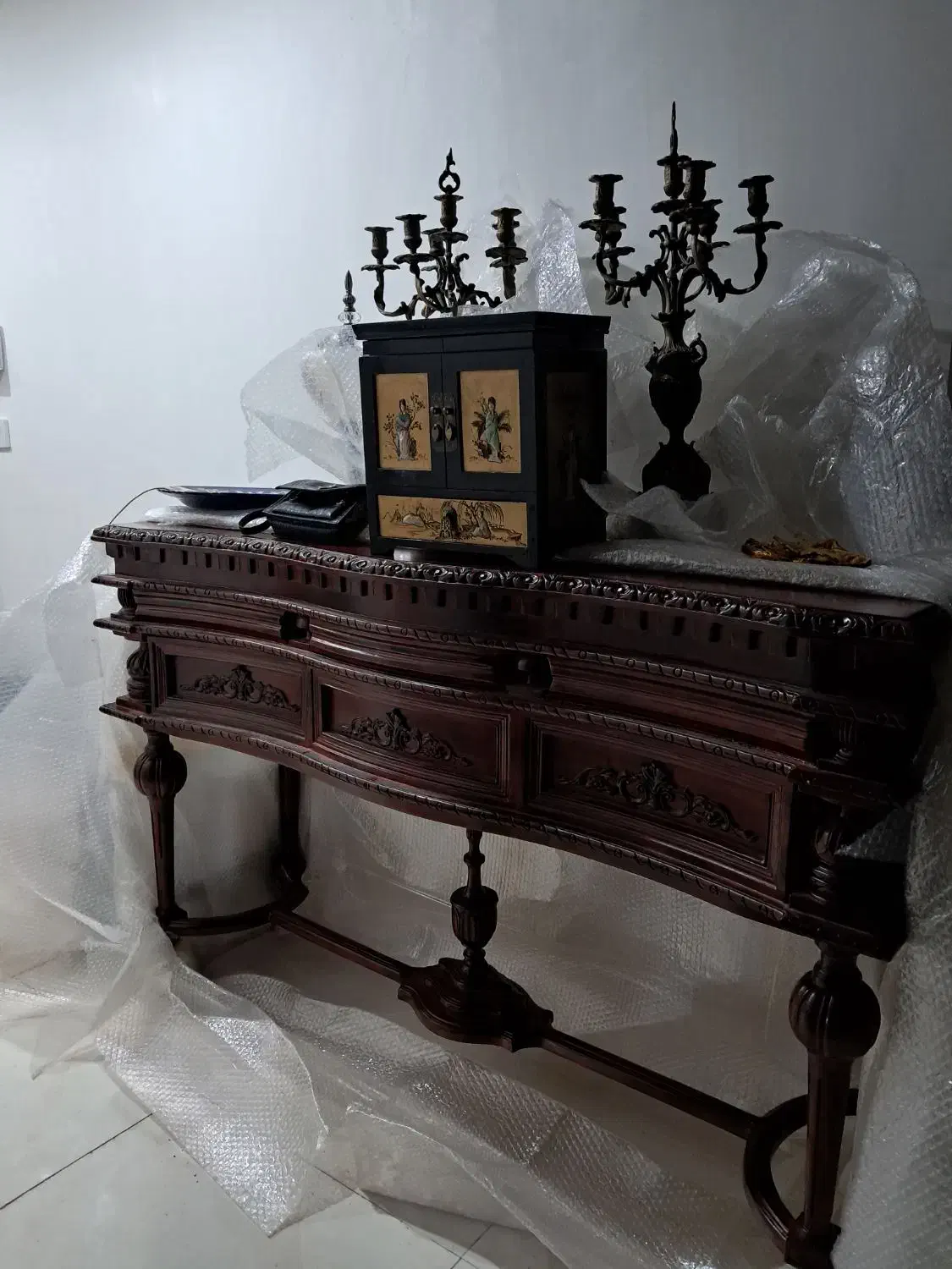 دوعدد کنسول چوب،آنتیک درحد نونو|بوفه، ویترین، کنسول|مشکیندشت, |دیوار