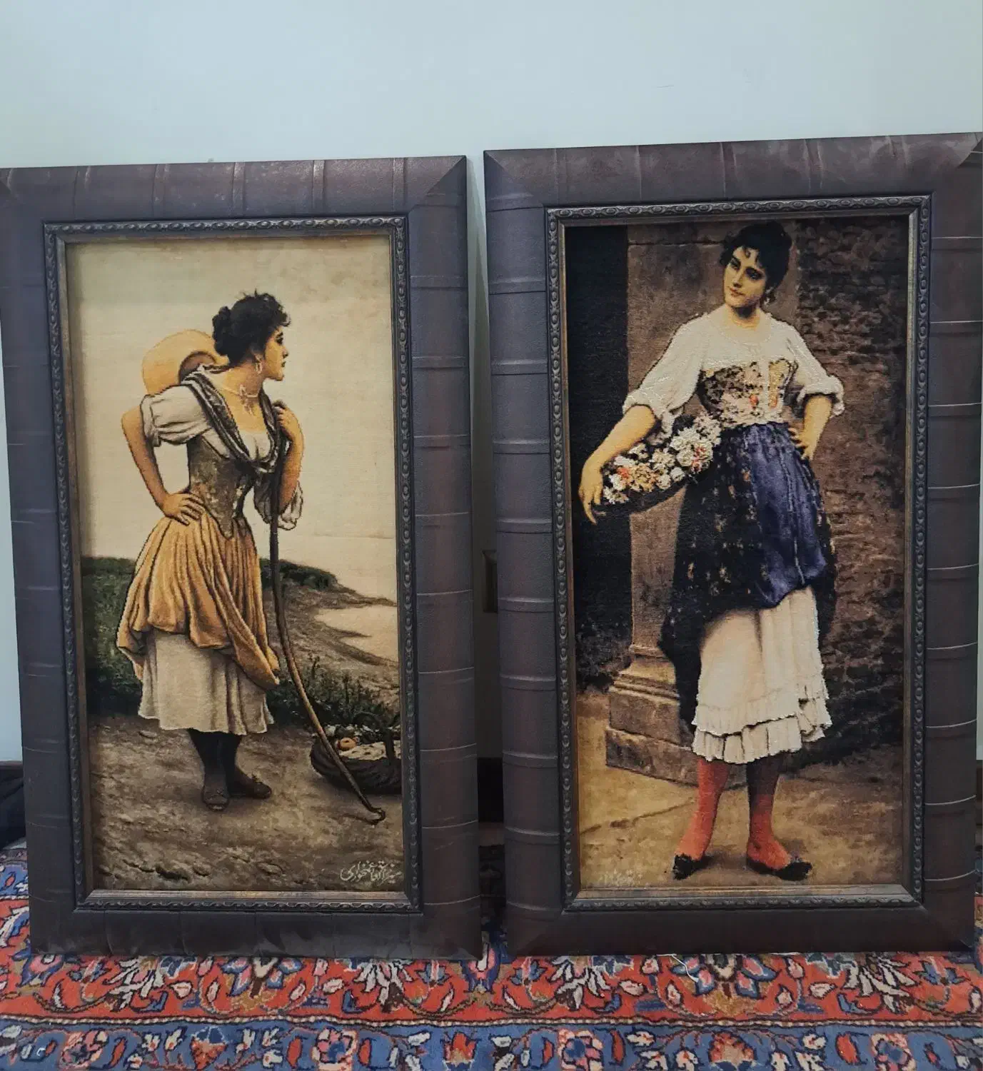 یک جفت تابلو فرش دست بافت نفیس|تابلو فرش|تهران, شمس‌آباد|دیوار