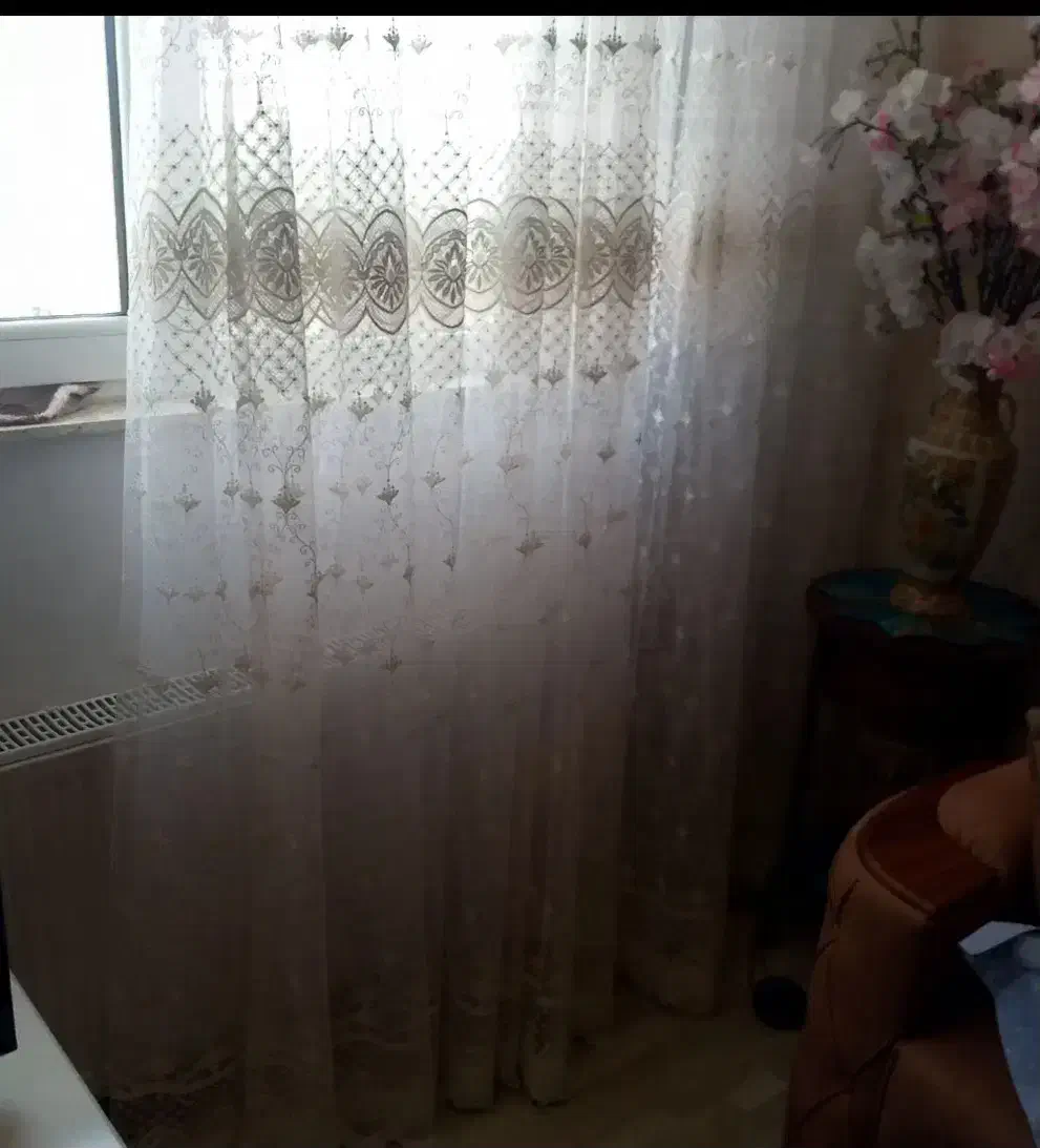پرده توری ۱۴ متری دوخت چین خورده برا پنجره ۵ متری|پرده، رانر، رومیزی|اردبیل, |دیوار