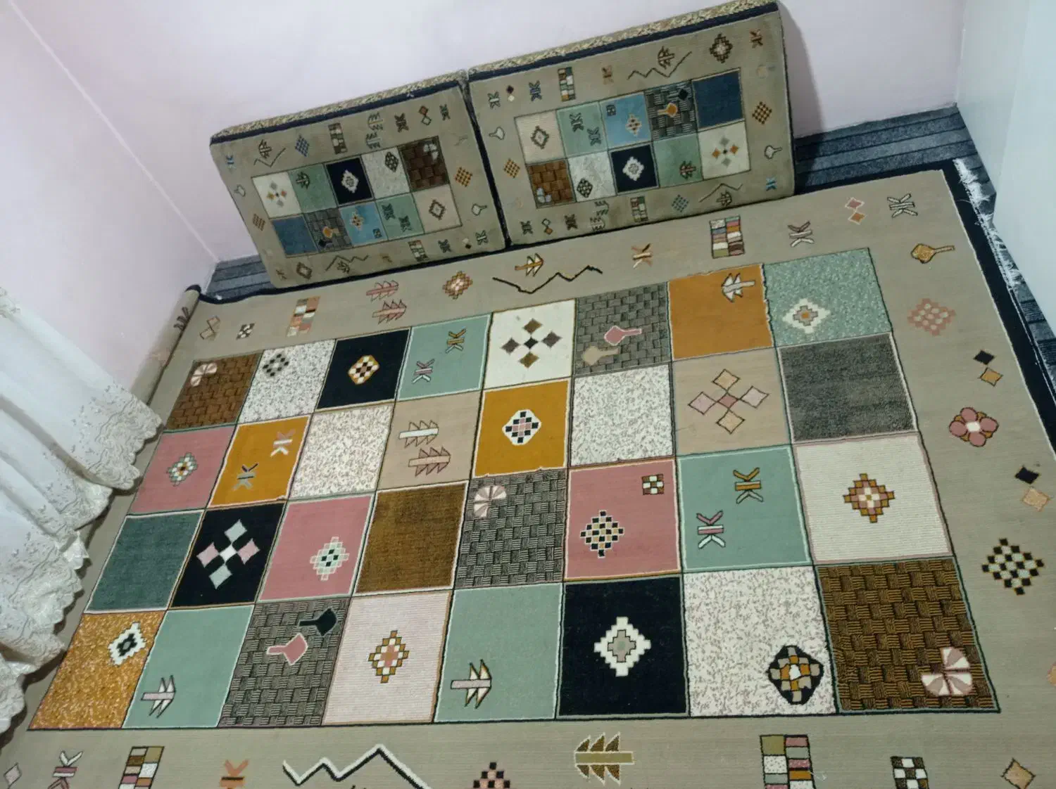 یک جفت پشتی و گلیم فرش 6 متری|فرش|همدان, |دیوار