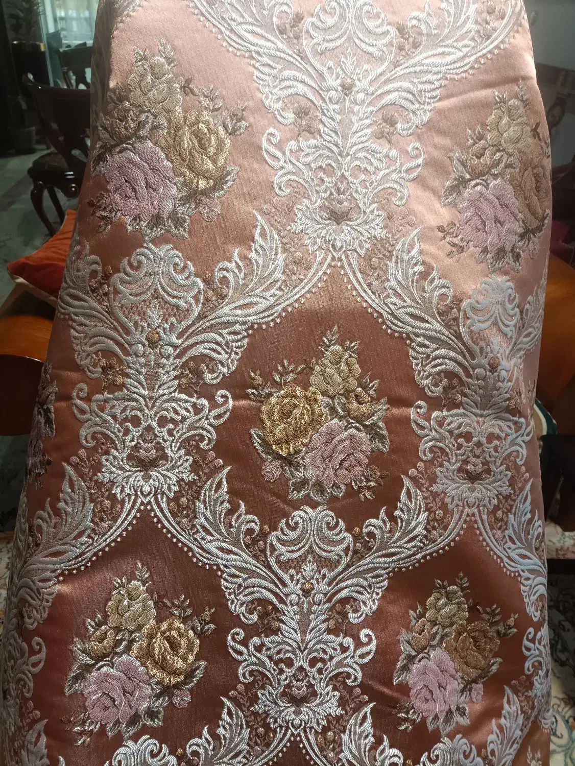 دوعدد پنل پرده نو ساتن طلا کوب|پرده، رانر، رومیزی|تهران, نیلوفر|دیوار