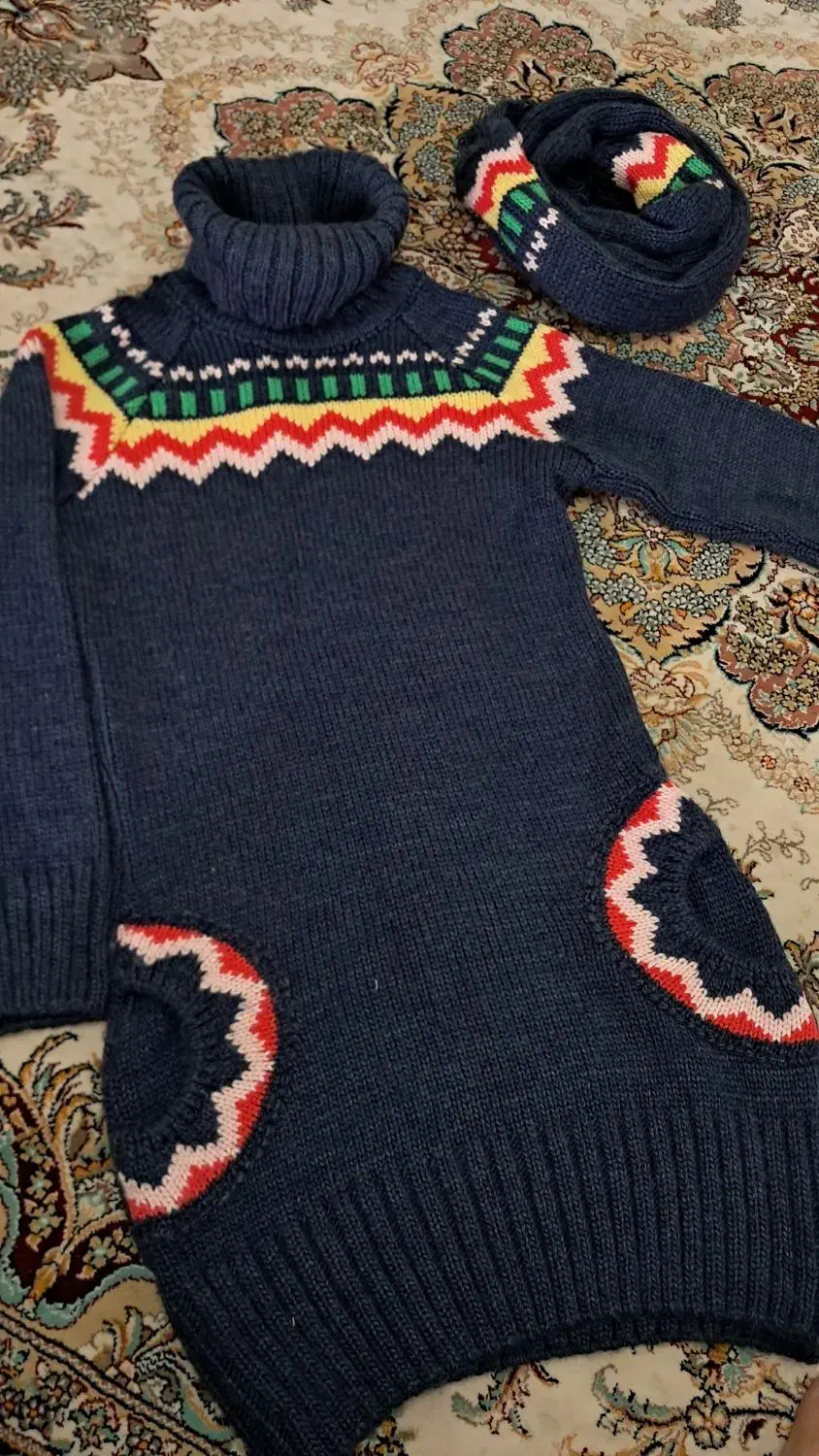 بافت یقه شل با کلاه و شال ست|لباس|ری, علایین|دیوار