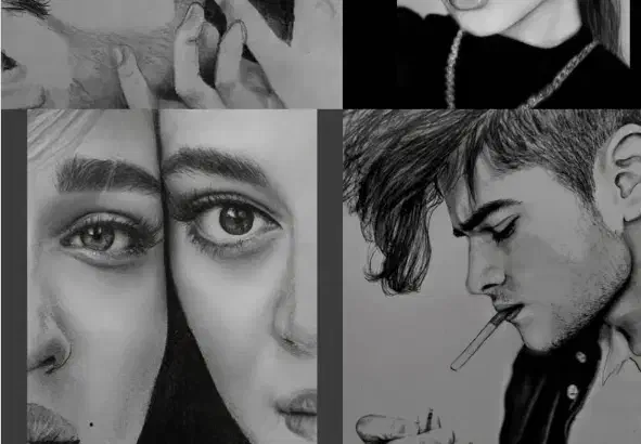 طراحی چهره سیاه قلم|تابلو، نقاشی، عکس|شیراز, شهرک ولیعصر|دیوار