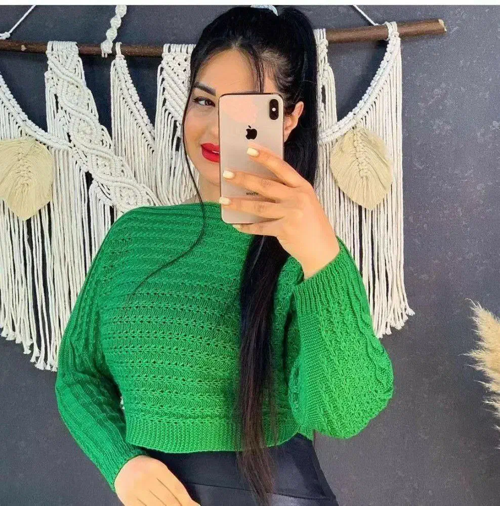 کراو تاپ بافت فندقی آستین دار جذاب و خاص|لباس|بیرجند, |دیوار