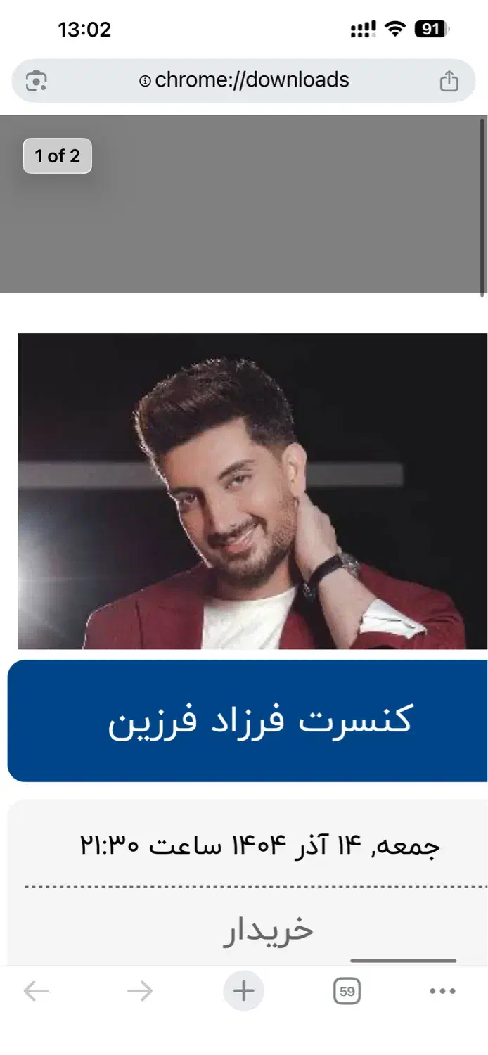 فروش ۲عدد بلیط کنسرت فرزاد فرزین همکف|بلیت کنسرت|شیراز, فرهنگ شهر|دیوار